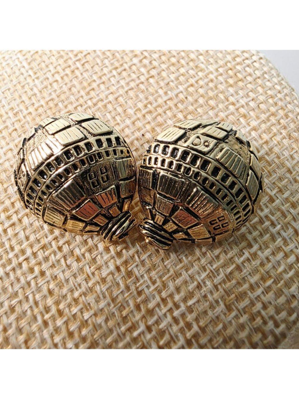 Vtg Telstar Communication Space Satellite Gold Tone Death Star Clip On Earrings